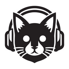 Cool Black Cat Wearing Headphones Vector Illustration Music Lover Artwork