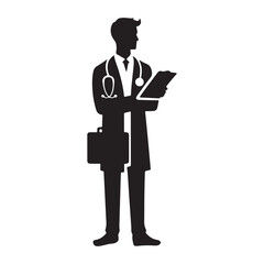 Silhouette Doctor Vector Illustration with Case Clipboard Art Design