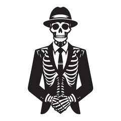 Skeleton Vector Illustration with Hat Suit Halloween Art Design