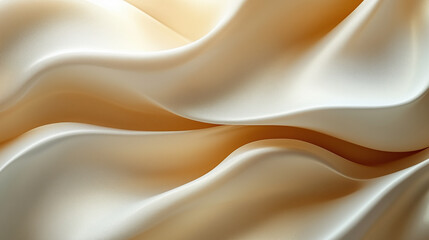 Obraz premium Soft abstract flowing waves of satin-like fabric in creamy white and golden tones, smooth folds background