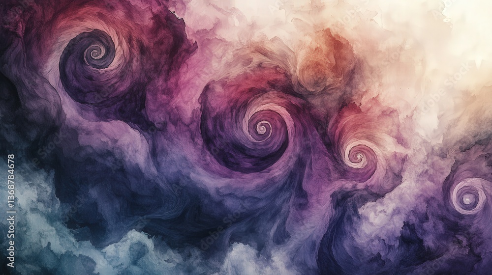 Poster spiraling swirls of color resemble abstract artistic cloud formations