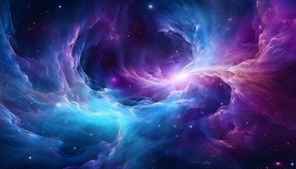 Breathtaking cosmic nebula swirling with deep blues, purples, and magentas. Fantasy cosmic background