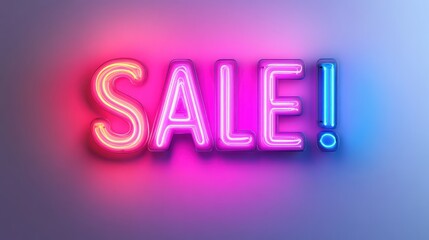 Neon glowing text "SALE!" on a white background with a glow effect, glowing light effects, vector illustration