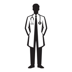Full Body Doctor Silhouette With Stethoscope Vector Art