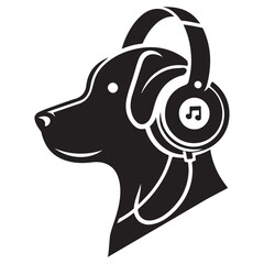 Dog with Headphones Silhouette Vector Illustration Listening to Music
