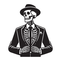 Dapper Skeleton Silhouette in Suit A Cool Vector Illustration