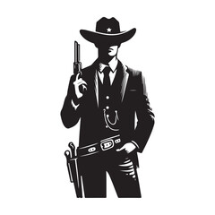 Cowboy Silhouette Holding Gun Western Theme Illustration Art