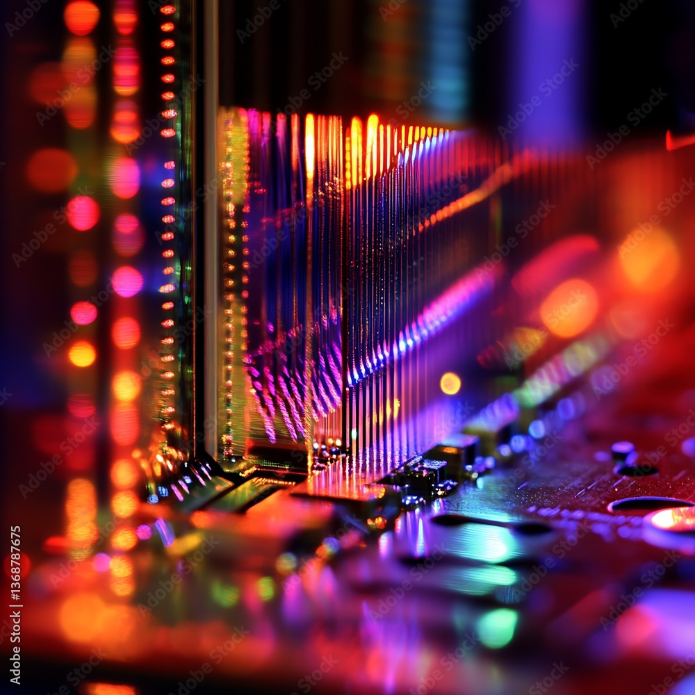 Poster colorful computer components illuminated with vibrant leds