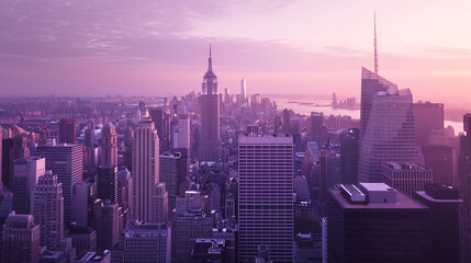 Fototapeta premium AI Art Illustration: A Breathtaking View of the City Center from Above in Purple Tones, Perfect for Websites