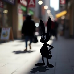 Fototapeta premium Silhouette rabbit in city street