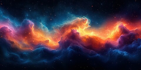 Fototapeta premium Colorful cosmic nebula filled with swirling gas and stars in the vast universe near the center of a galaxy