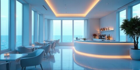 Serene Coastal Lounge Minimalist Design Meets Ocean View in a Luxurious Setting