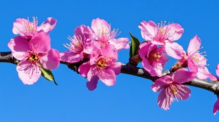 Stunning Pink Blossom Branch Against a Vibrant Blue Sky