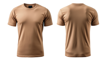 Png of Minimalist design of a plain beige t-shirt, showcasing the front and back views, perfect for casual wear on transparent background.