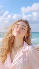 Beautiful Blonde Woman Beach Summer Portrait