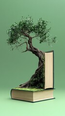 Knowledge Blooms, A Tree of Wisdom Growing from Stacked Books