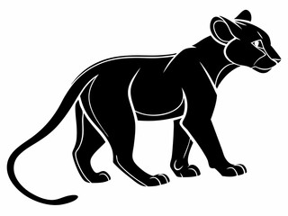 Obraz premium Young wild cat vector illustration with detailed head and low body stance in black and white style