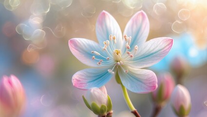 Delicate blossom with soft pink petals and a blurred, sparkling background