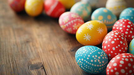 Colorful Painted Easter Eggs on Wooden Table
