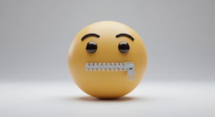 3D Render of a Silent Emoji Face with Zipper Mouth Secret  Digital Art Illustration