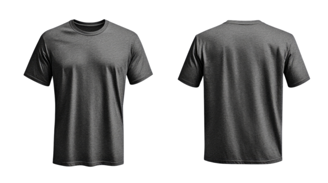 Png of Stylish unisex gray t-shirt displayed from front and back views, perfect for casual wear or customization on transparent background.