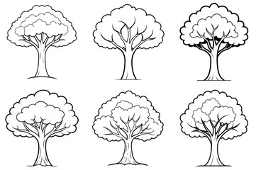 Naklejka premium Big Tree Outline Coloring Book Page Line Art Drawing Set on White Background