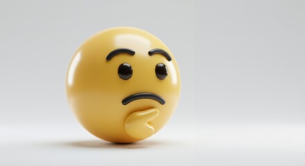 Fototapeta premium 3D Render of a Thinking Emoticon A Yellow Sphere Showing Contemplation