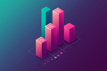 Isometric 3D Bar Graph Chart Showing Growth, Progress, and Data