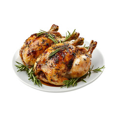 Herb Roasted Cornish Hens with Rosemary and Garlic Isolated on Transparent Background