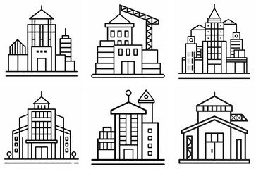 Fototapeta premium Building Construction Outline Coloring Book Page Line Art Drawing Set on White Background