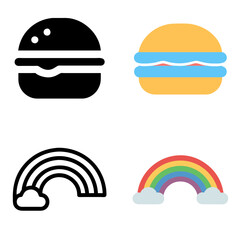 Fototapeta premium Burger and Rainbow Line Icon & Color Icon Set