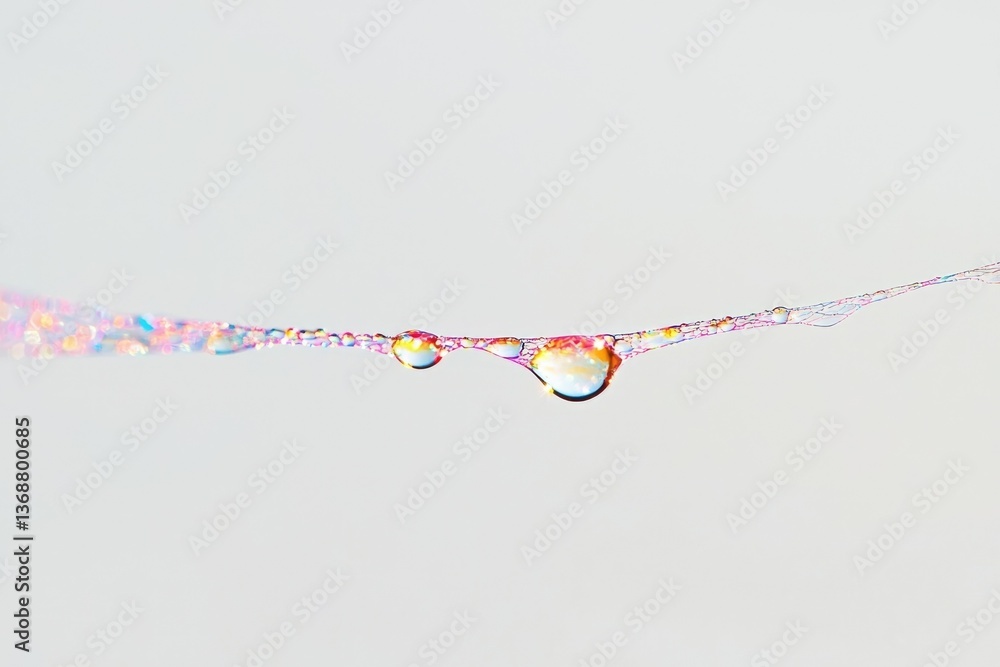 Poster sparkling water droplets cling to a delicate, iridescent strand, creating a mesmerizing macro displa