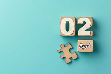 April Second Wooden Blocks, Puzzle Piece, Teal Background