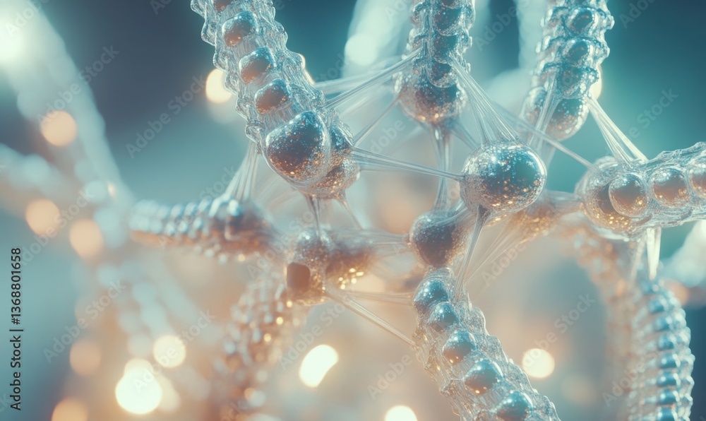 Poster abstract molecular structure with glowing lights, science background