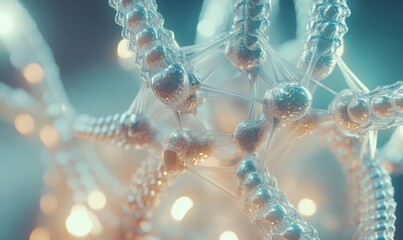 Fototapeta premium Abstract molecular structure with glowing lights, science background