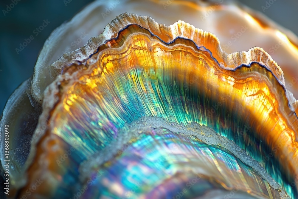 Poster iridescent seashell layers exhibit a stunning array of colors, textures, and intricate patterns, hig