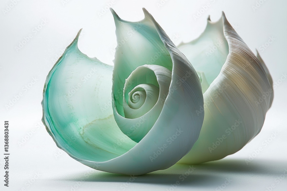 Aufkleber translucent seashell with a captivating spiral pattern, gracefully unfolding, creating a mesmerizing
