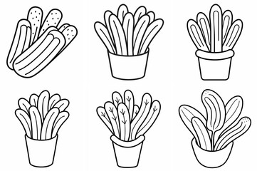 Fototapeta premium Churros Outline Coloring Book Page – Line Art Drawing Set on White Background