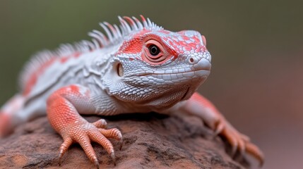 Close-up of a vibrant red and white lizard