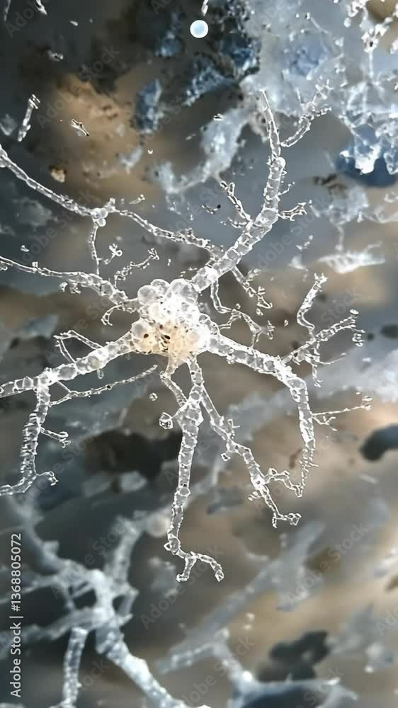 Poster delicate network of microorganisms showcases intricate structures in a close-up view of organic matt