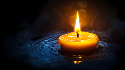 A tear falling onto a candle flame, sizzling softly as it evaporates, symbolizing the fleeting nature of sorrow in moments of warmth and light. Fleeting Light. Illustration