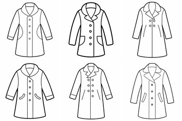 Coat Outline Coloring Book Page – Line Art Drawing Set on White Background