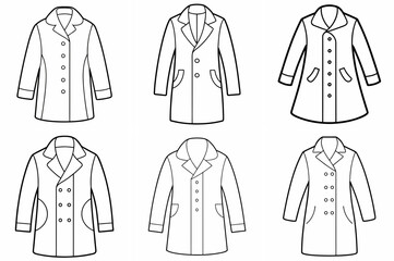 Coat Outline Coloring Book Page – Line Art Drawing Set on White Background