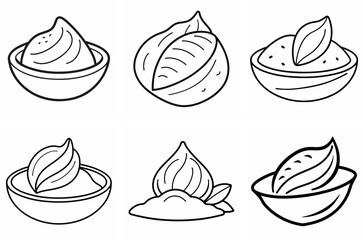 Cocoa Powder Outline Coloring Book Page – Line Art Drawing Set on White Background