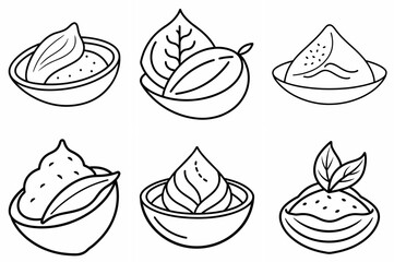 Cocoa Powder Outline Coloring Book Page – Line Art Drawing Set on White Background