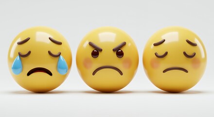 Fototapeta premium 3D Render of Emojis Displaying Sadness, Anger, and Disappointment: A Visual Representation of Negative Emotions