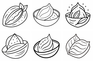 Cocoa Powder Outline Coloring Book Page – Line Art Drawing Set on White Background
