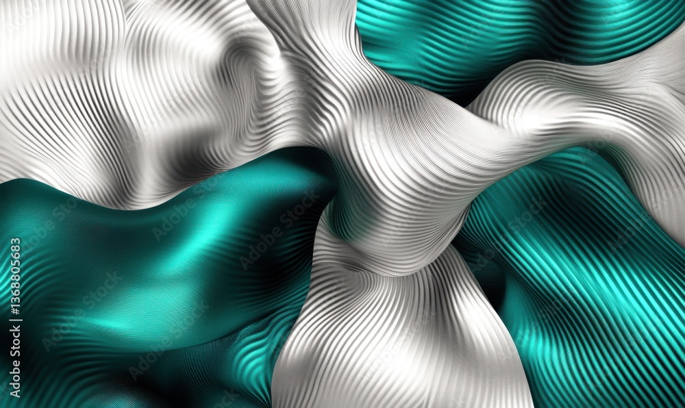 Poster abstract teal and white flowing fabric background design texture
