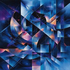 Obraz premium Abstract geometric art with dynamic lines in blue, purple, and orange