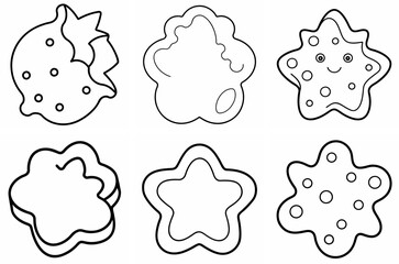 Cookie Cutter Outline Coloring Book Page &ndash; Line Art Drawing Set on White Background